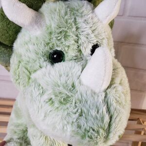Green Triceratops Dinosaur Plush Stuffed Soft Comfort Toy Red Heart Bow 11"
